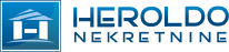Plavi logo sa belim slovom H i tekstom "Heraldo Nekretnine" u modernom fontu.