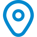 Plavi ikonica markera lokacije u obliku kapljice sa krugom u sredini na beloj pozadini.